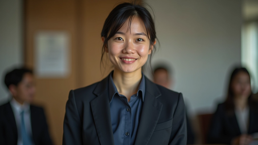 Person demonstrating calm breathing technique before presentation with relaxed shoulders and focused expression